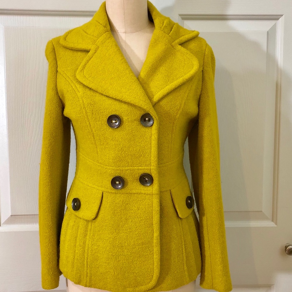 Sandro Women S Chartreuse Color Jacket Green Yellow Doublebreasted